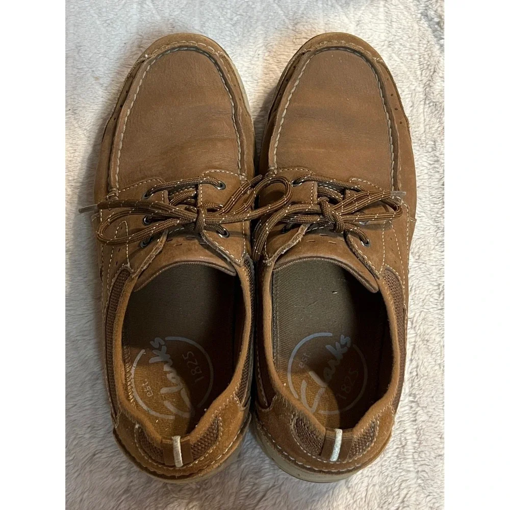 Clarks Mens Brown Boat Shoes Leather Mesh Moc Toe Loafers 9.5M 26113993 (1825)